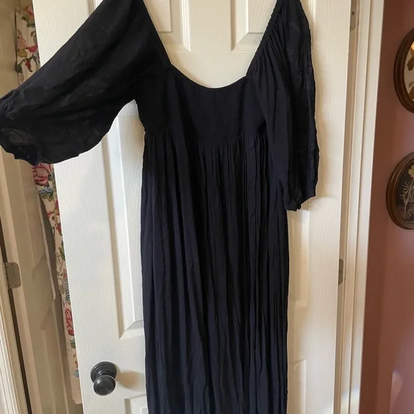 Free People Black Maxi Puff-Sleeve Dress XL - Picture 4 of 5